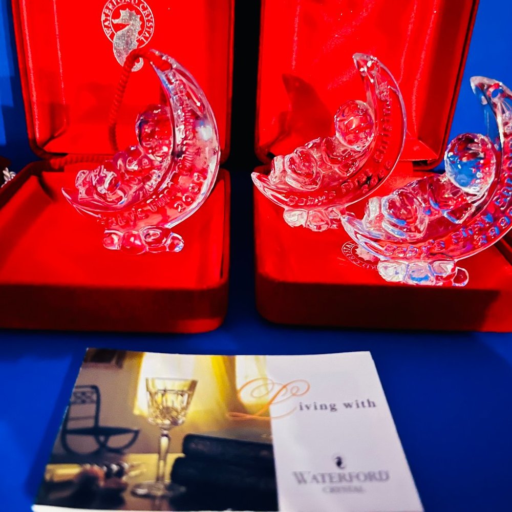 Three [3] 2000 Waterford Crystal Baby's First Christmas Ornaments Mint Condition